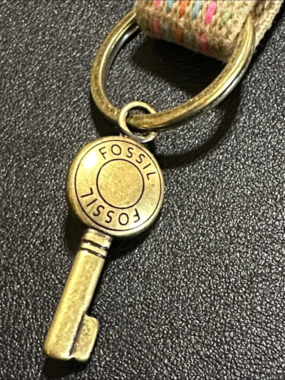 Fossil Vintage Multicolor Strap Brass Signed Key Chain